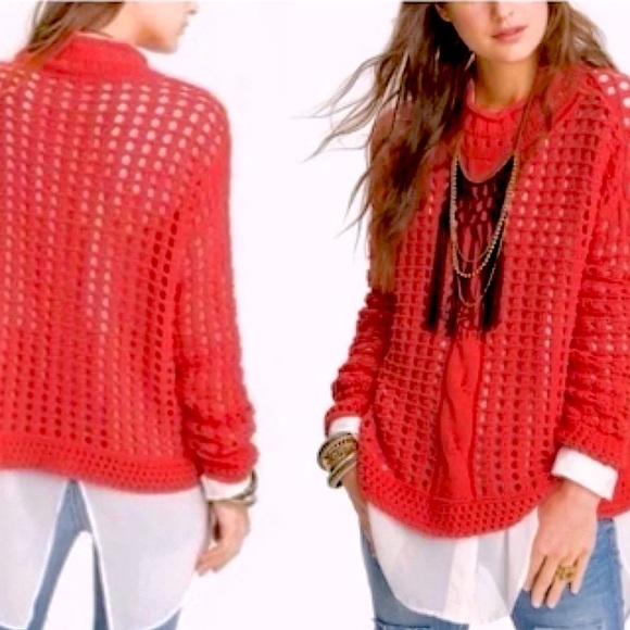 Free People Sweaters - Free People Open Knit Crochet Mockneck Sweater Orange Size Small